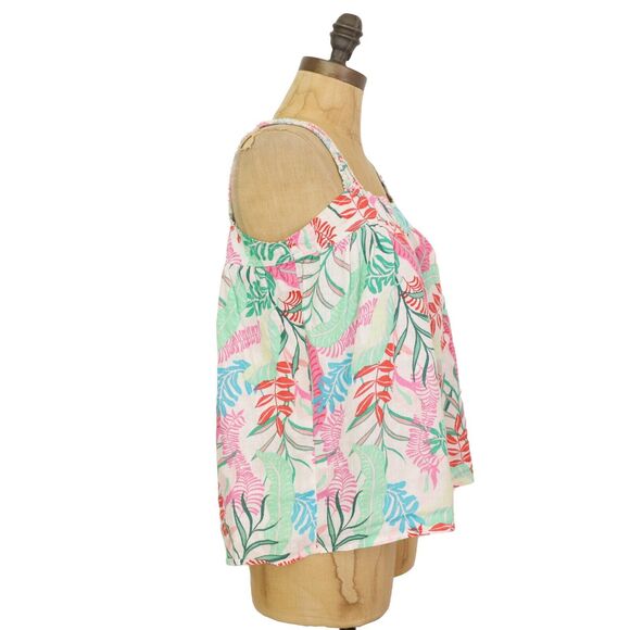 CYNTHIA ROWLEY Tropical Linen Square Neck Top XS Button Back Multi-Color NEW B37 - Picture 3 of 6